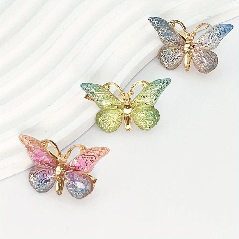 3pcs Gradient Butterfly Hair Clips Acrylic Side Clips Insect Headwear