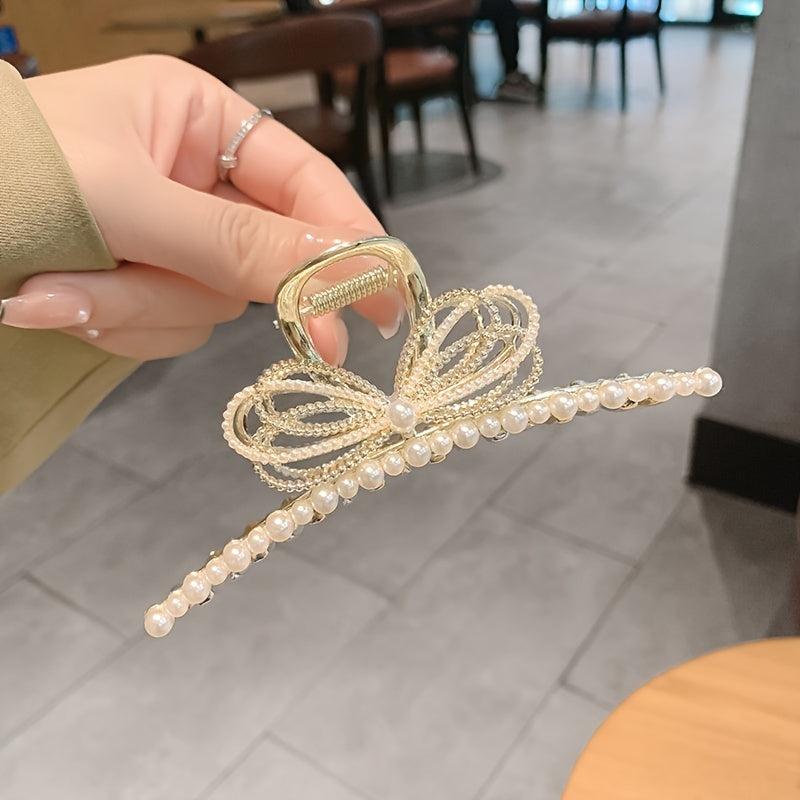 Pearls Hair Claw Bowknot Thick Hair Clip Large Nonslip Hair Styling Accessories