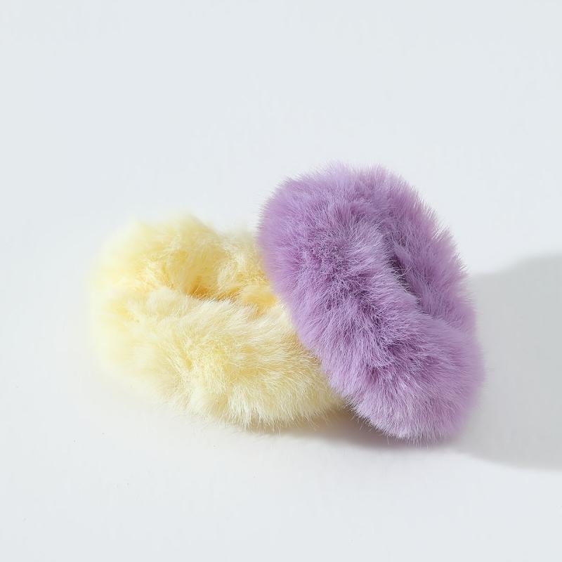 2pcs Pom Pom Hair Tie Fuzzy Scrunchies Faux Rabbit Fur Elastic Hair Bobbles