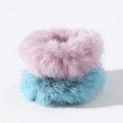 2pcs Pom Pom Hair Tie Fuzzy Scrunchies Faux Rabbit Fur Elastic Hair Bobbles