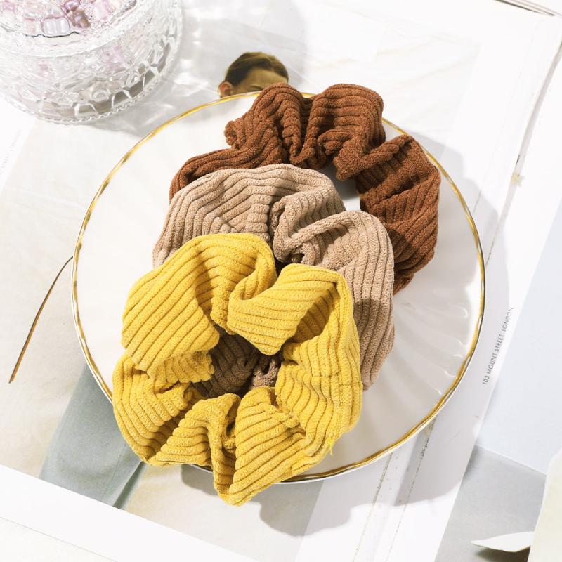 3PCS Corduroy Hair Scrunchie Set Elastic Hair Bands