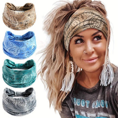 Boho Paisley Print Stretchy Headband Elastic Sports Sweatband