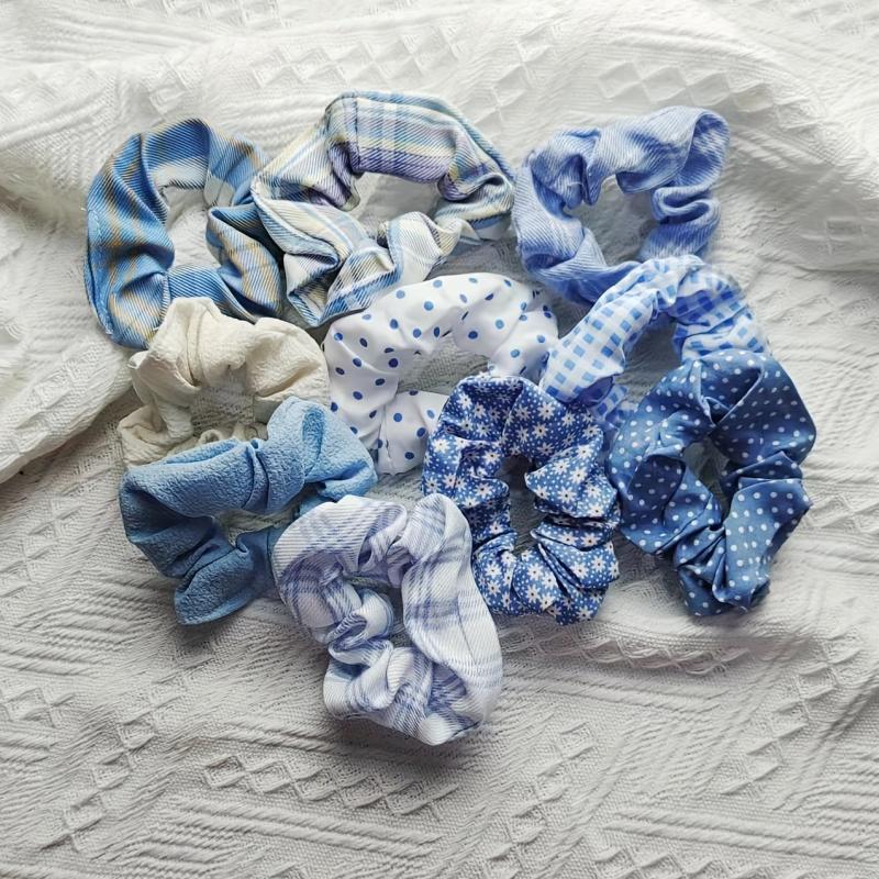 10pcs Large Scrunchies Crackle Floral Hair Tie for Girls And Women