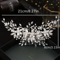 Crystal Silver Pearl Bridal Comb Floral Wedding Rhinestone Pearl Comb
