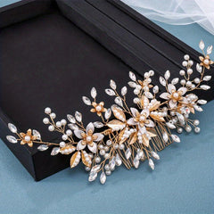 Crystal Silver Pearl Bridal Comb Floral Wedding Rhinestone Pearl Comb