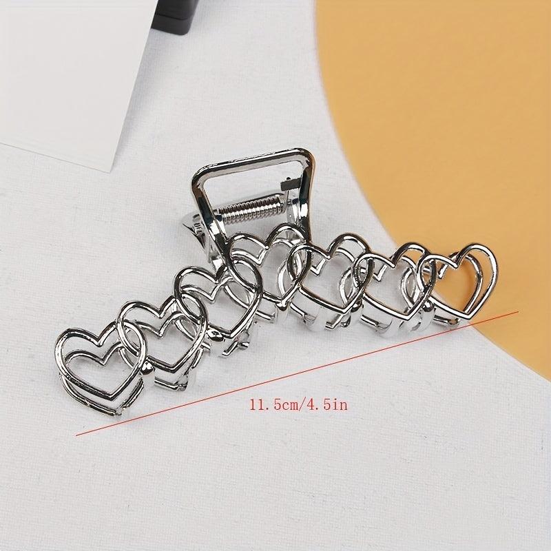 Heart Hair Claw Clip Silvery Non Slip Strong Hold Grip Hair Jaw Clip