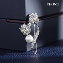 Crystal Tulip Flower Brooch Pin For Women Girls Clothing Decor
