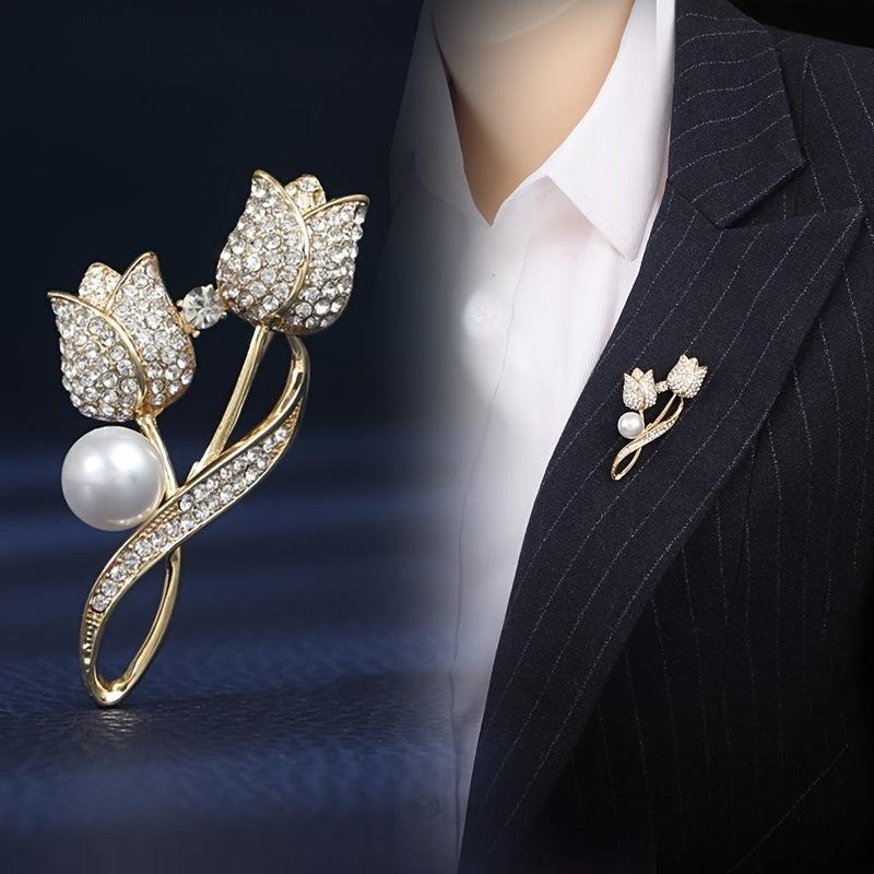 Crystal Tulip Flower Brooch Pin For Women Girls Clothing Decor
