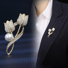 Crystal Tulip Flower Brooch Pin For Women Girls Clothing Decor
