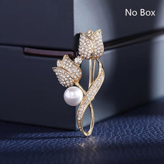 Crystal Tulip Flower Brooch Pin For Women Girls Clothing Decor