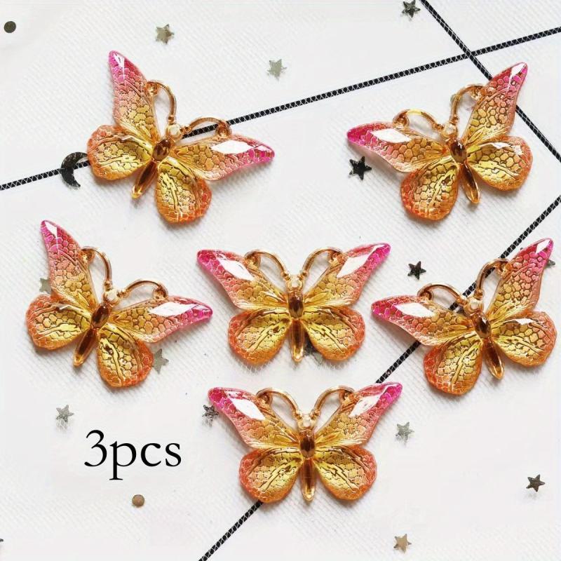 3pcs Butterfly Hair Clip Gradient Crackle Flaw Print Headwear