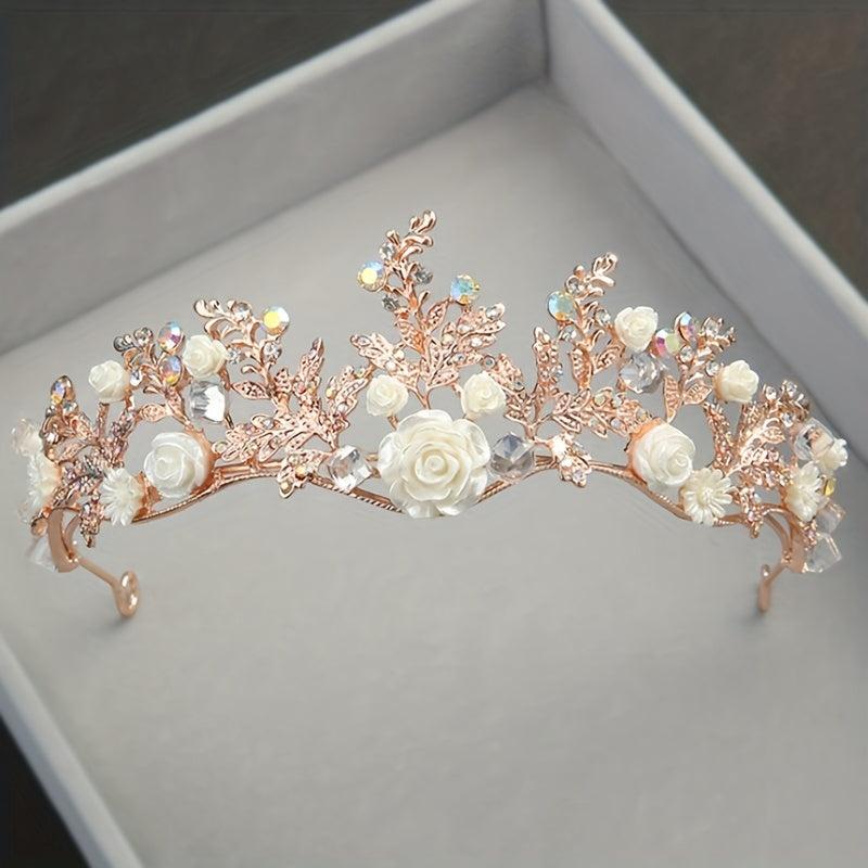 Crystal Floral Headband Princess Crown Hair Accessories for Women