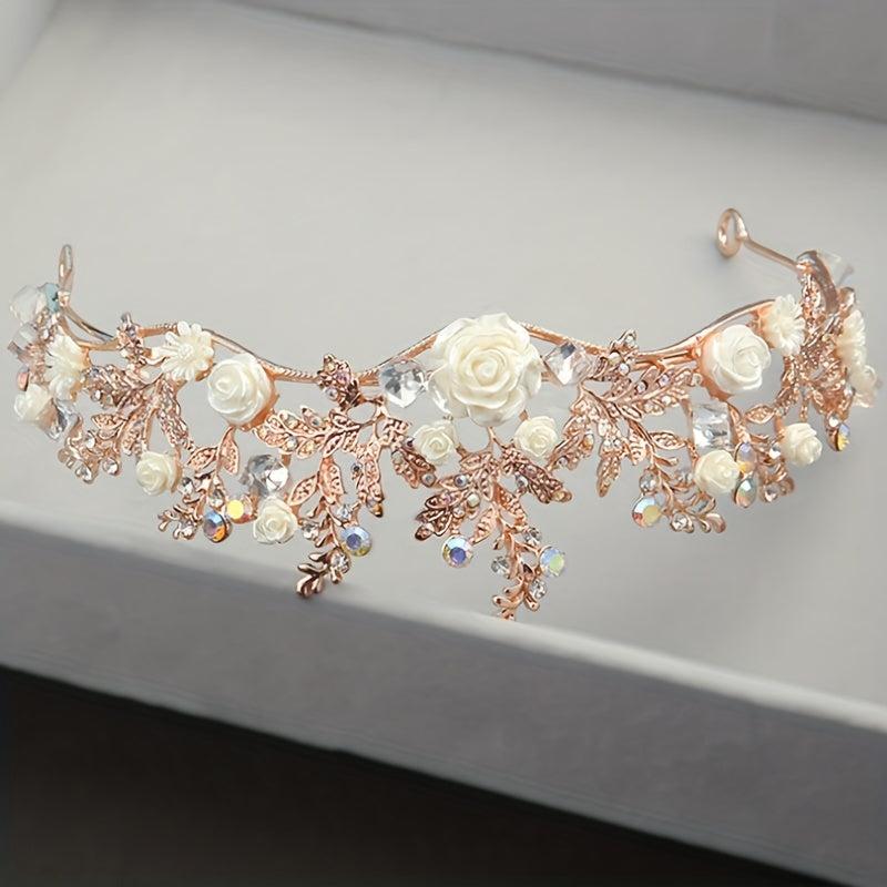 Crystal Floral Headband Princess Crown Hair Accessories for Women