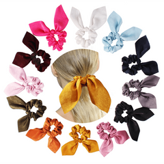 Solid Bow Scarf Scrunchies Hair Tie Satin Style Hair Rope Ponytail Holder