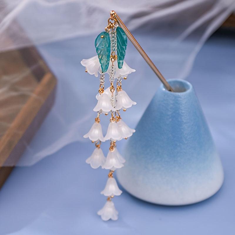 Vintage Chinese Style Hanfu Hairpin with Faux Pearl Flower Leaf