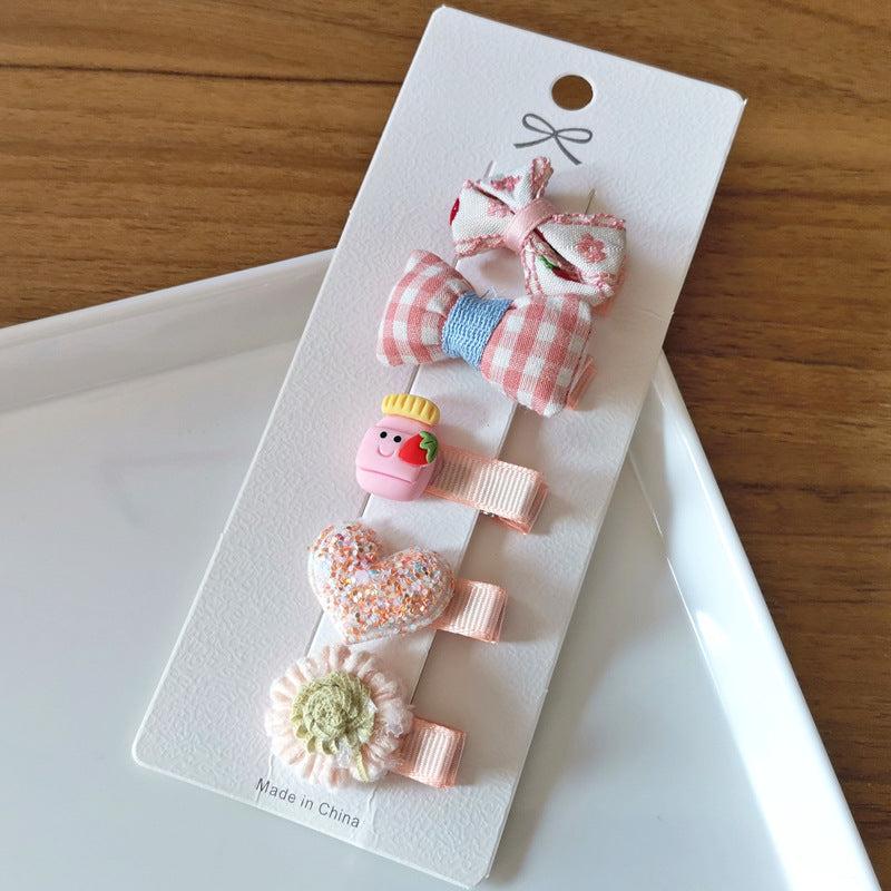 5pcs Cartoon Fruit Animal Flower Hairpin Set For Girls, Baby Bowk Hairpin Clips