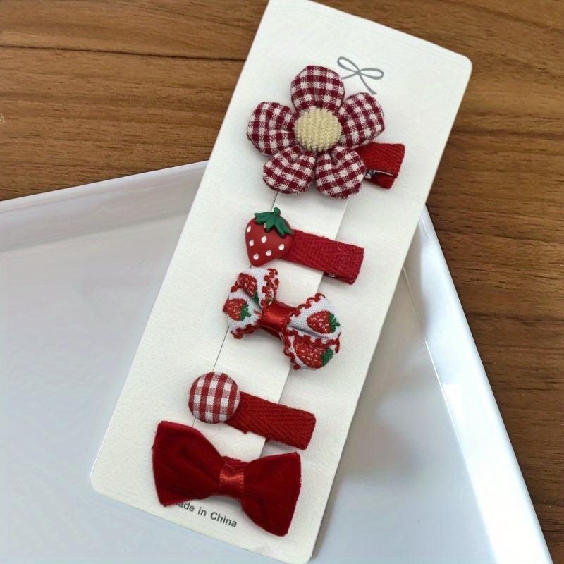 5pcs Cartoon Fruit Animal Flower Hairpin Set For Girls, Baby Bowk Hairpin Clips