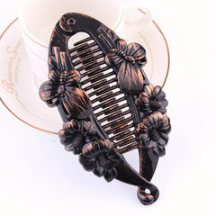 Vintage Resin Banana Clip with Flower Butterfly Pattern