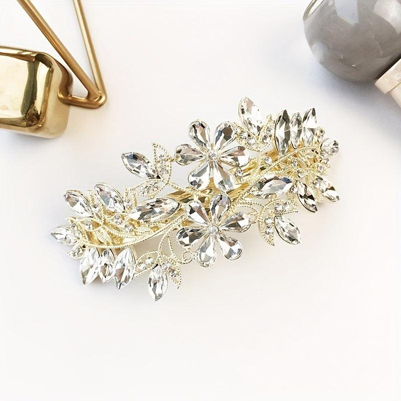 Crystal Flower Barrette Glitter Hair Clip French Barrette Bridal Hair Accessorie