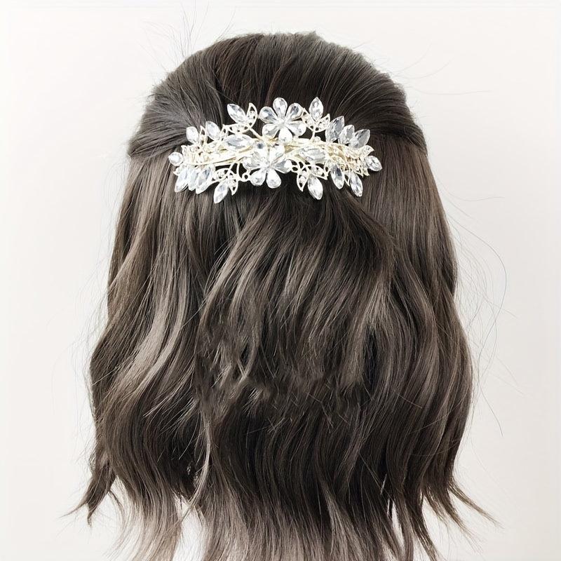Crystal Flower Barrette Glitter Hair Clip French Barrette Bridal Hair Accessorie