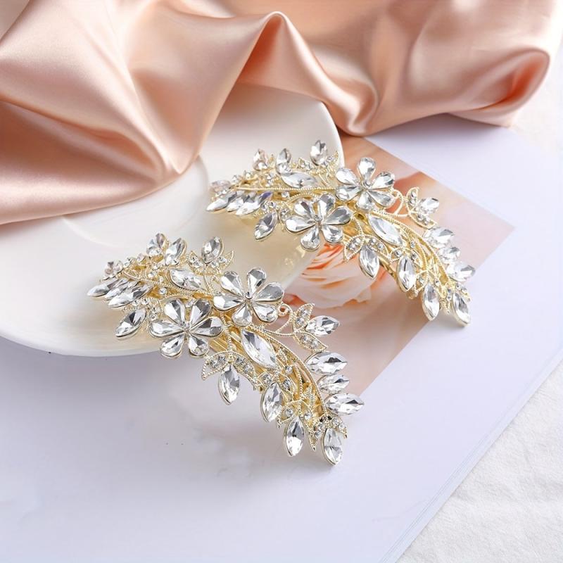 Crystal Flower Barrette Glitter Hair Clip French Barrette Bridal Hair Accessorie