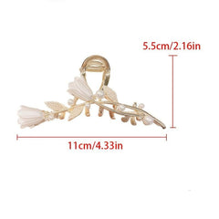 Tulip Ginkgo Faux Pearl Metal Hair Claw Clip Flower Hair Jaw Clips