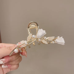 Tulip Ginkgo Faux Pearl Metal Hair Claw Clip Flower Hair Jaw Clips