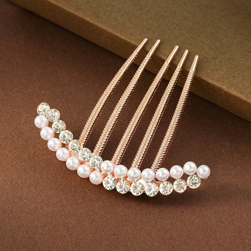Faux Pearl Rhinestone Hair Comb Hairpin Party Favor Decor