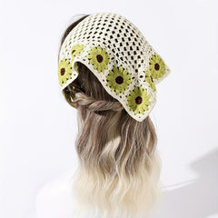 Boho Crochet Bandana Flower Pattern Headband Scarf Hair Wrap