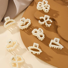 9pcs Set Small Hair Claw Bowknot Faux Pearl Clip Hair Accessories for Women