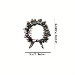 Irregular Round Hair Claw Ponytail Metal Clip Rhinestone Faux Pearl