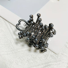 Irregular Round Hair Claw Ponytail Metal Clip Rhinestone Faux Pearl