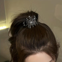 Irregular Round Hair Claw Ponytail Metal Clip Rhinestone Faux Pearl