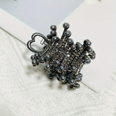 Irregular Round Hair Claw Ponytail Metal Clip Rhinestone Faux Pearl