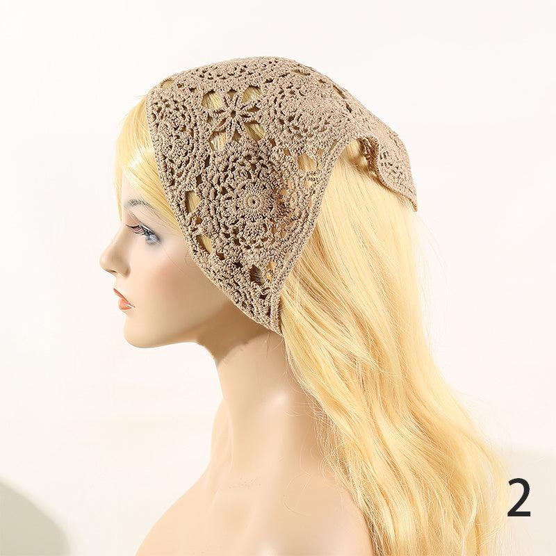 Women Triangle Head Band Scarf Crochet Hair Bandanas Vintage Solid Knit Turban