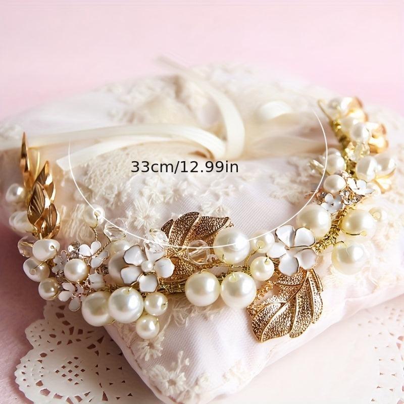 Golden Hairband Faux Pearl Tiara Wedding Dress Accessories