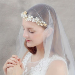 Golden Hairband Faux Pearl Tiara Wedding Dress Accessories