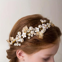 Golden Hairband Faux Pearl Tiara Wedding Dress Accessories