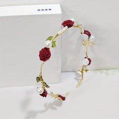 Retro Flower Faux Pearl Headband Metal Headdress Skinny Head Hoop