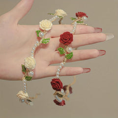 Retro Flower Faux Pearl Headband Metal Headdress Skinny Head Hoop