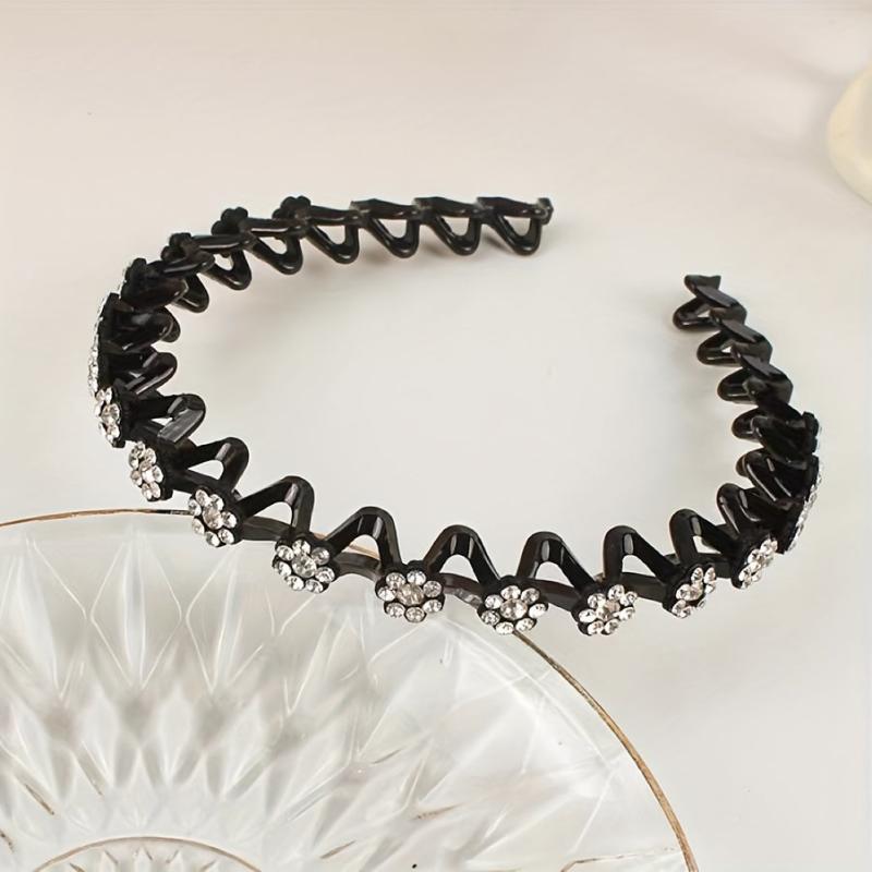 Rhinestone Headband Wavy Hair Band Nonslip Headdress Women Girls Hair Accessorie
