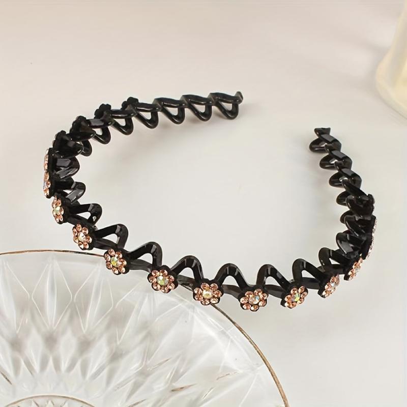 Rhinestone Headband Wavy Hair Band Nonslip Headdress Women Girls Hair Accessorie