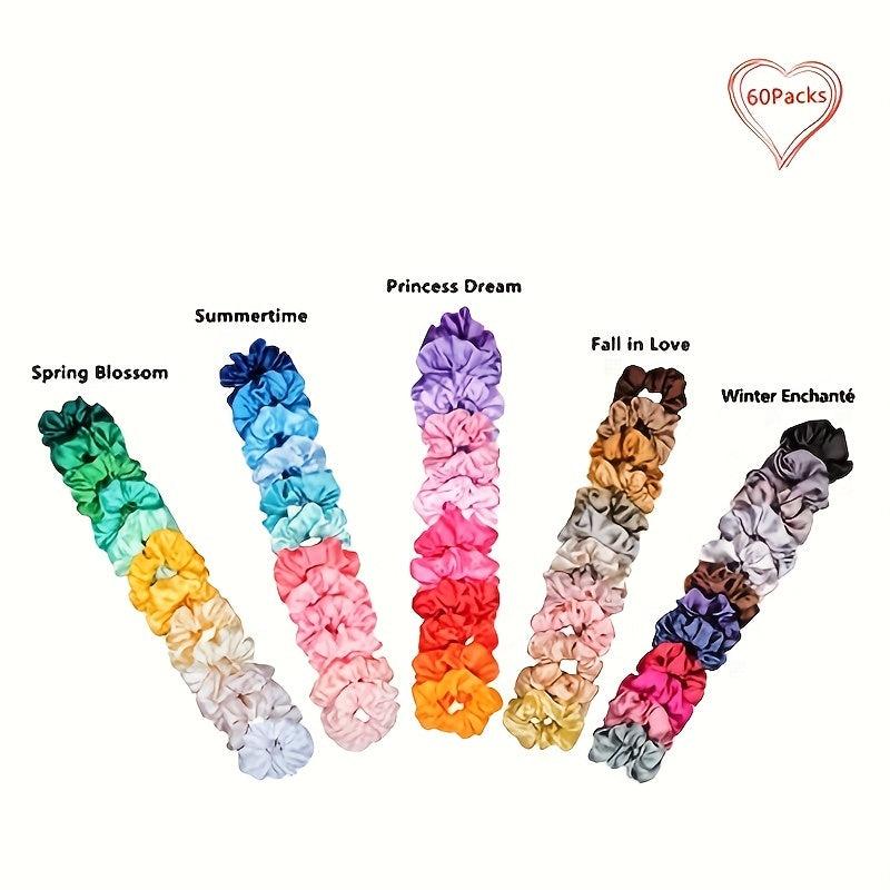 60pcs Satin Silky Hair Scrunchies For Women Girls - Hair Accessories Gift