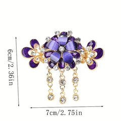 Flower Hair Clip with Rhinestone Tassel Back Head Decoration