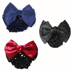 Bowknot Snood Net Barrette Hair Clip Bun Cover Hairnet Lace Bow Decor