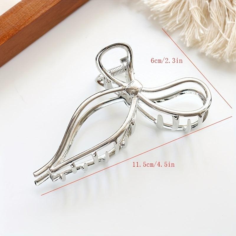 Metal Bowknot Silvery Hair Claw Clip Non Slip Strong Hold Grip Hair Jaw Clip