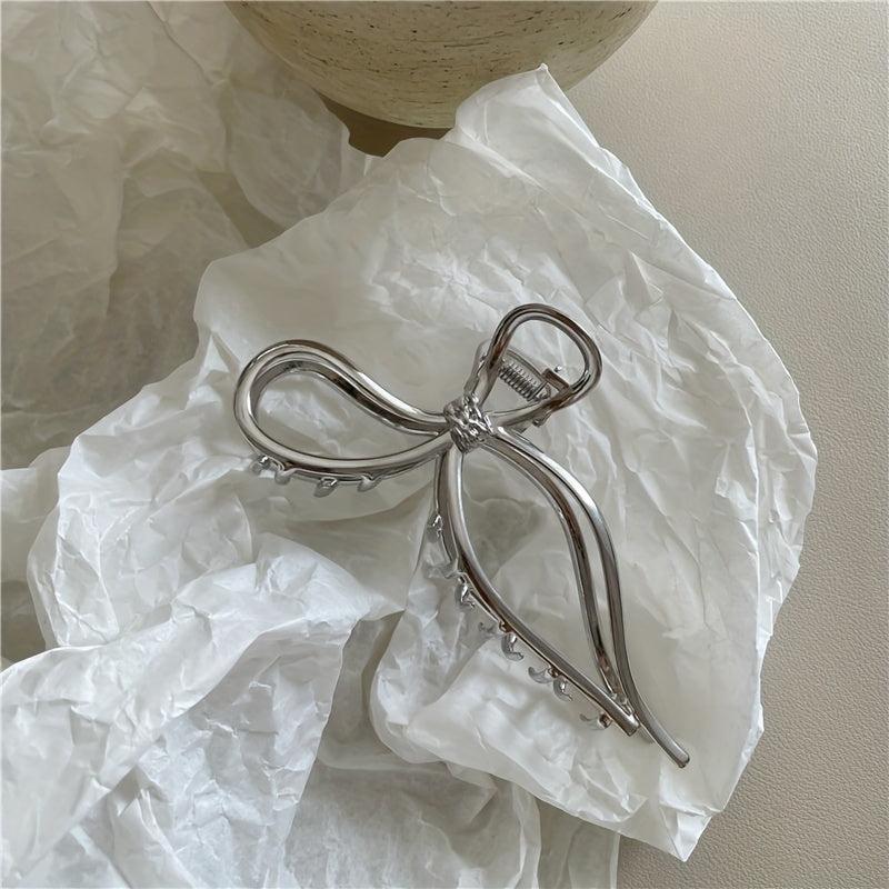 Metal Bowknot Silvery Hair Claw Clip Non Slip Strong Hold Grip Hair Jaw Clip