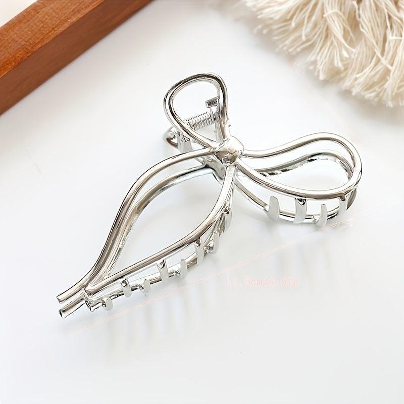 Metal Bowknot Silvery Hair Claw Clip Non Slip Strong Hold Grip Hair Jaw Clip
