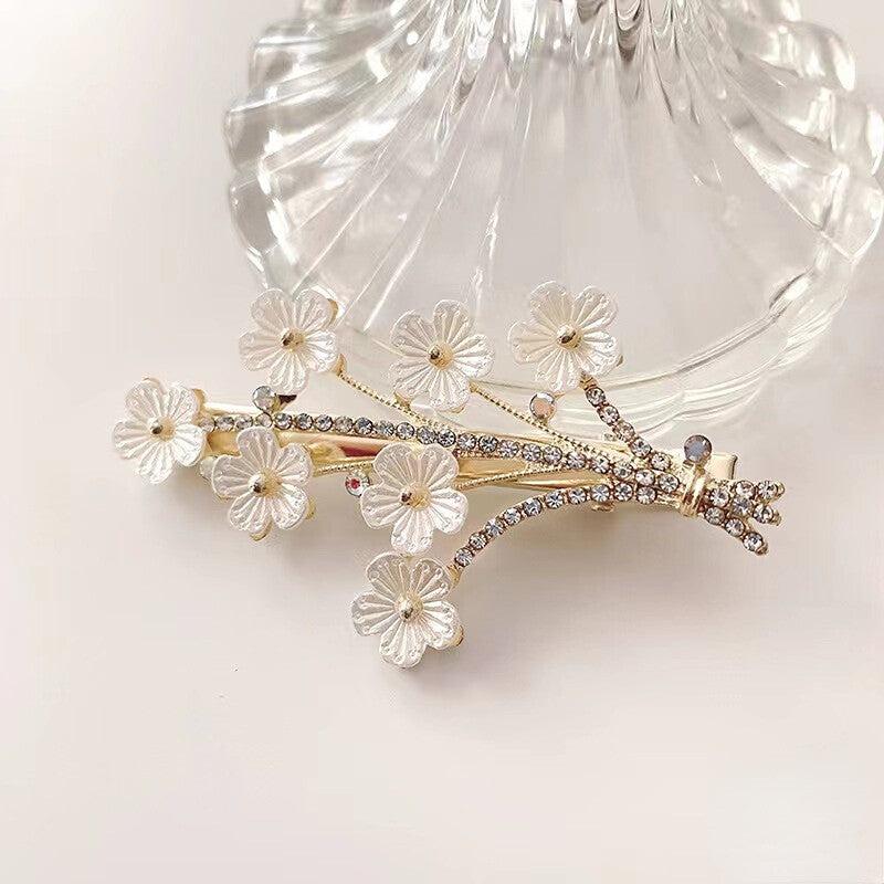 Sparkly Faux Pearl Flower Hair Clip Duck Billed Style