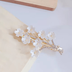 Sparkly Faux Pearl Flower Hair Clip Duck Billed Style